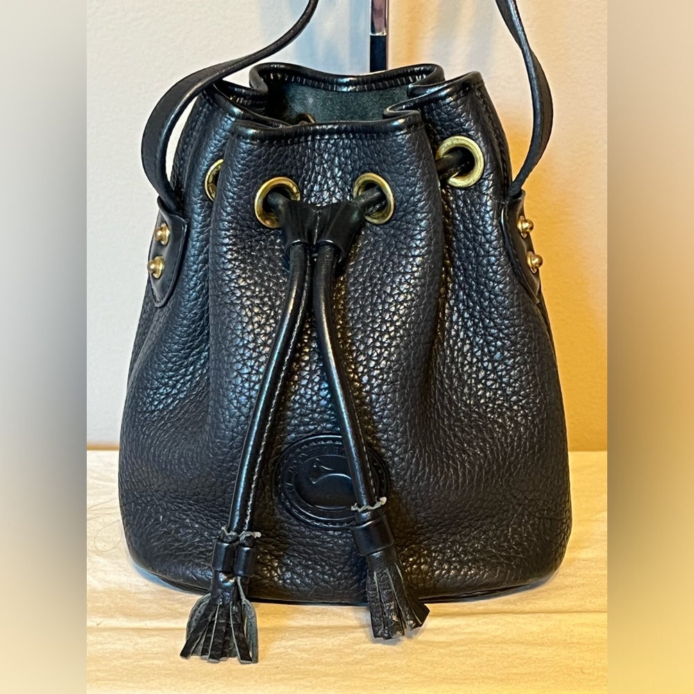 DOONEY & BOURKE Vintage Black All Weather Leather Mini Drawstring Tassel…